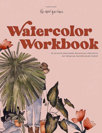 Book cover of 'Watercolor Workbook' with botanical illustrations on a pink background