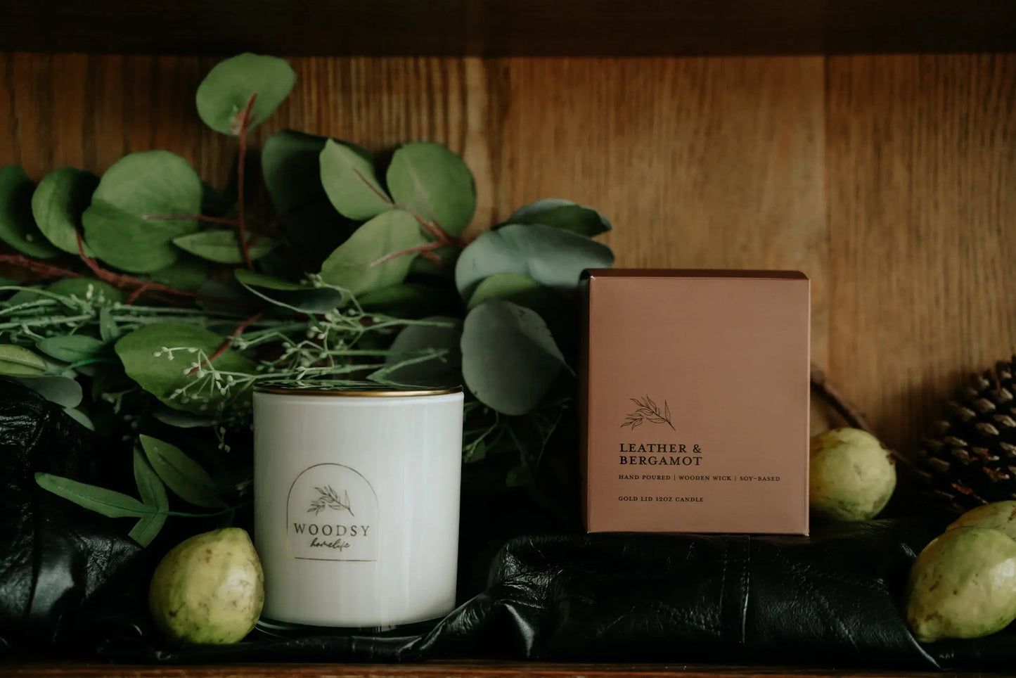 Leather & Bergamot l Gold Lid Candle & Boutique