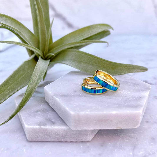 Blue Opal Inlay Mini Huggies