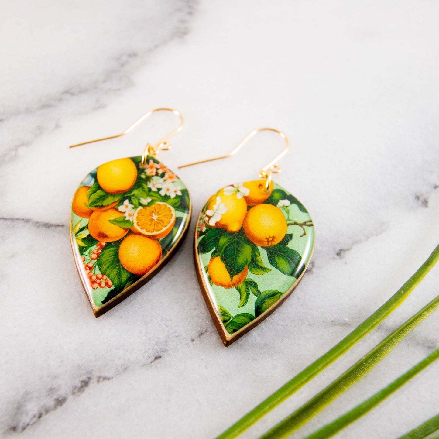 Orange Grove Vintage Large Leaf Earrings