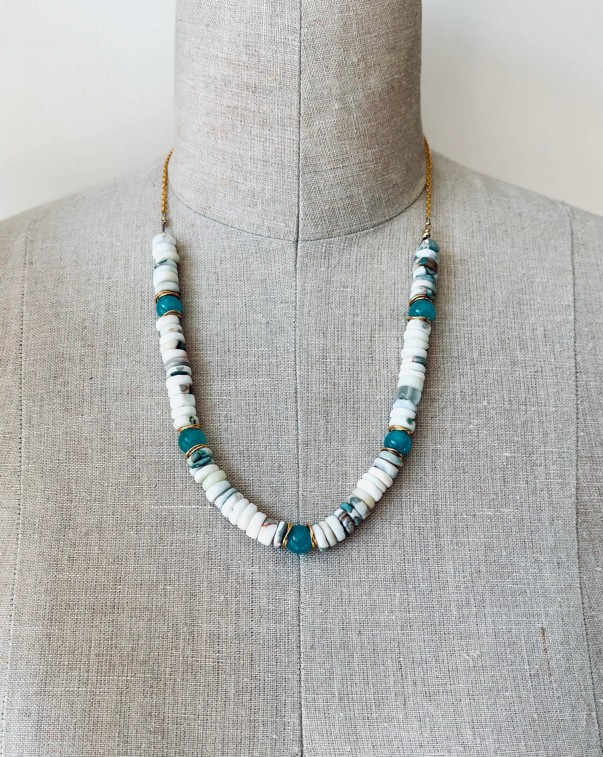 Necklace with opal and amazonite beads