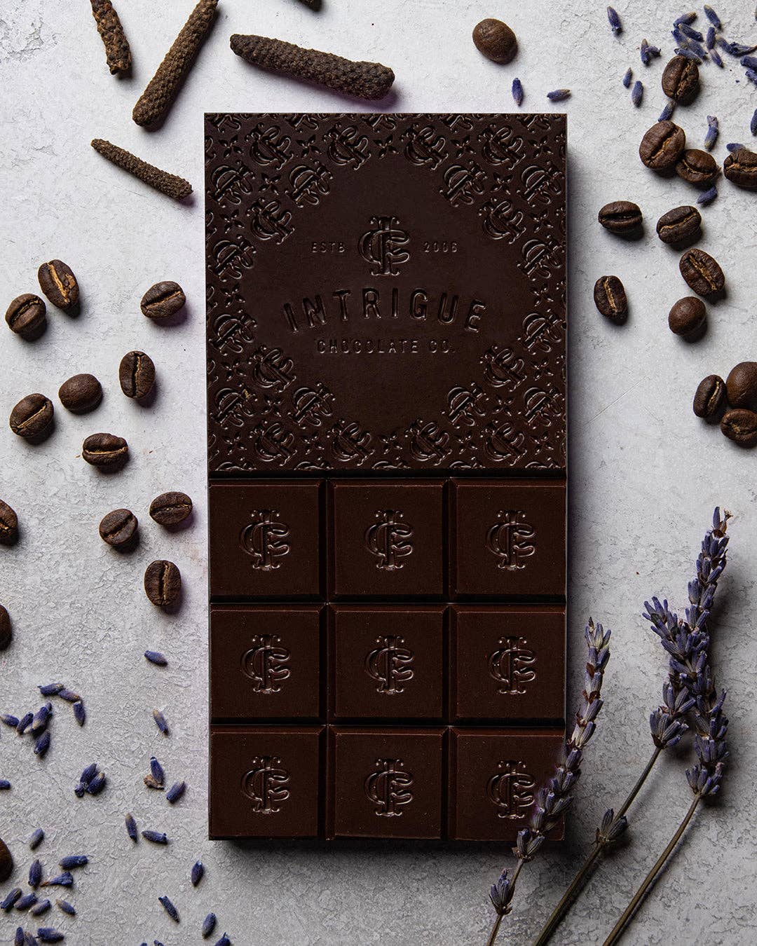 Intrigue Chocolate: Lavender, Coffee, Long Pepper Bar