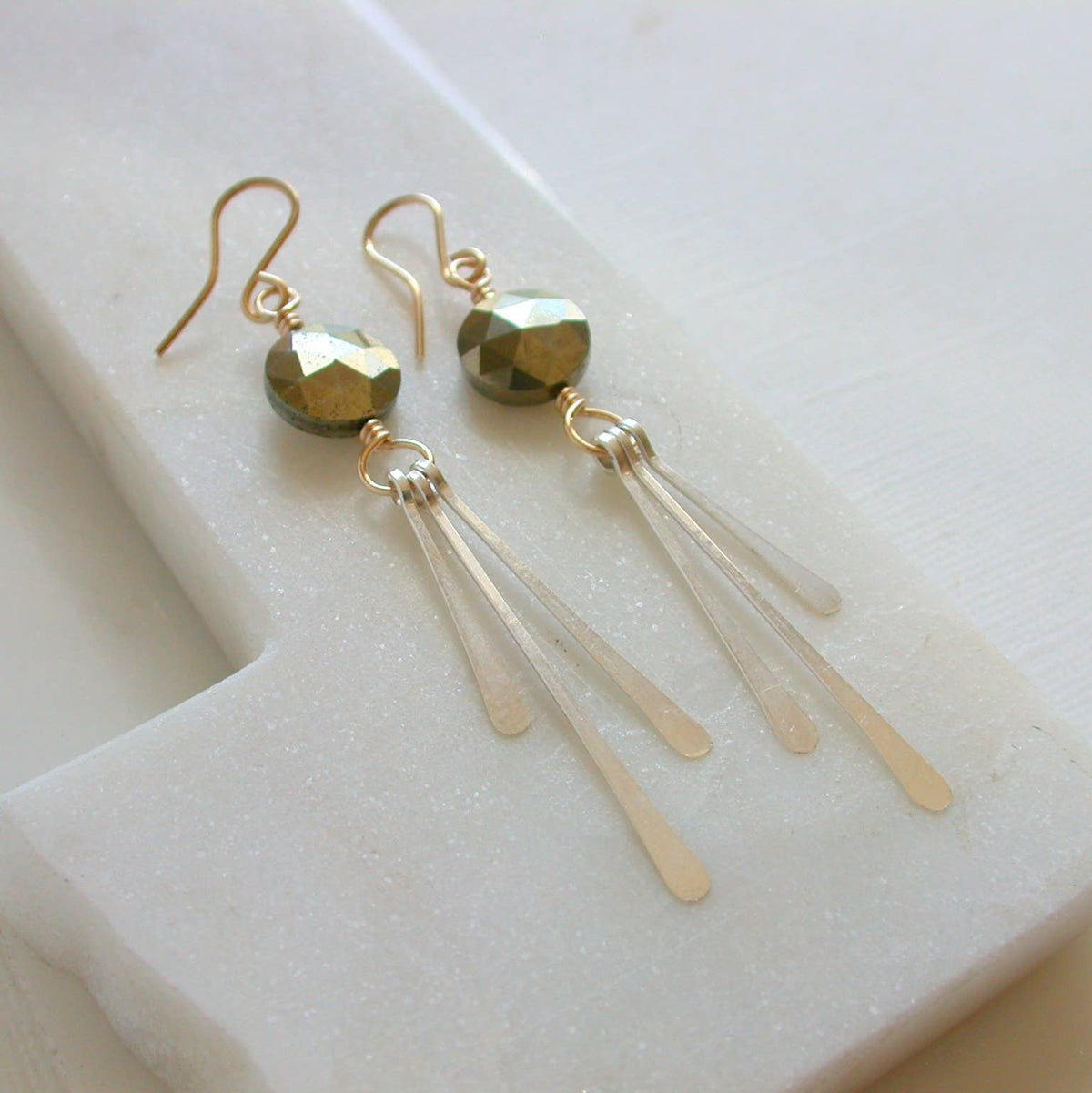 Mixed Metal Pyrite Coin Earrings