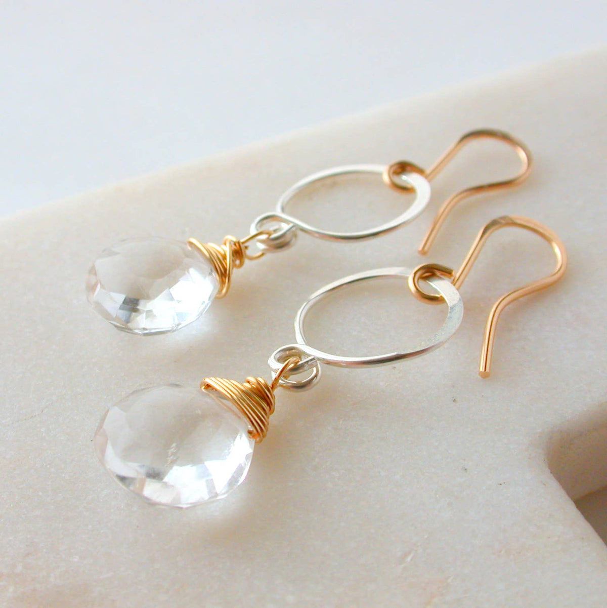 Quartz Dangle Mixed Metal Earrings