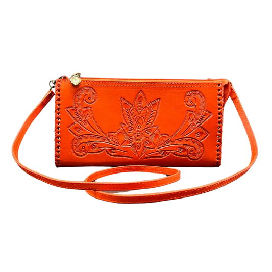 The Ella: Hand-tooled leather clutch/wristlet bag