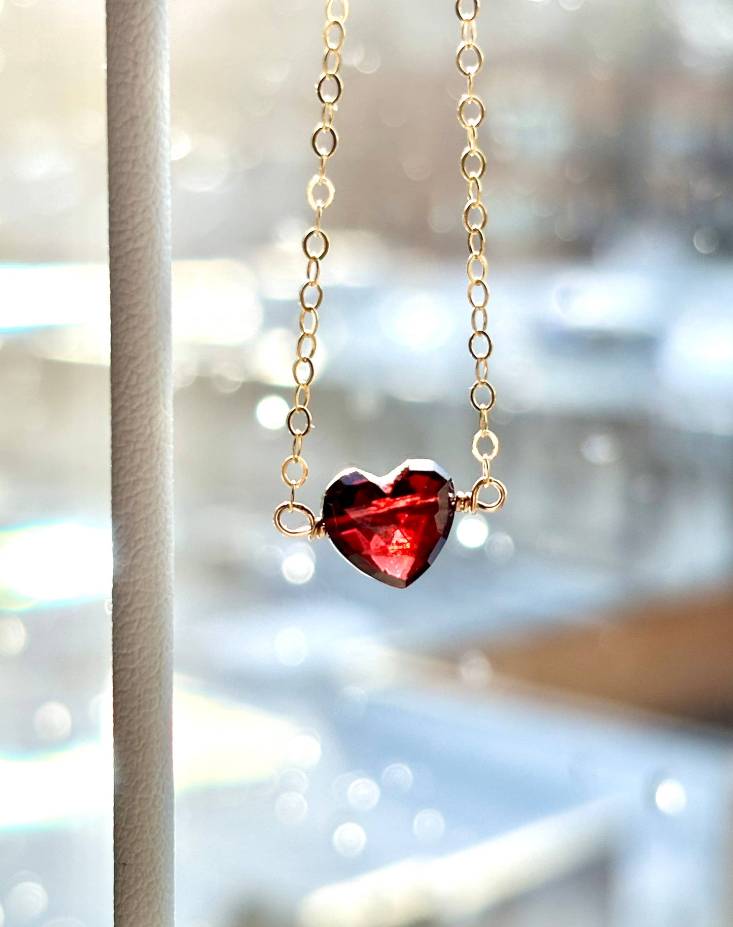 Garnet Heart Necklace | Minimalist Design