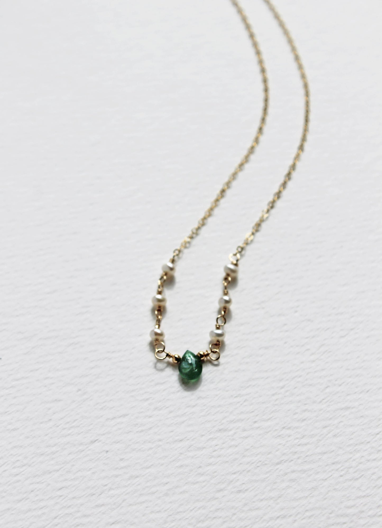 Dainty Emerald and Pearl Necklace