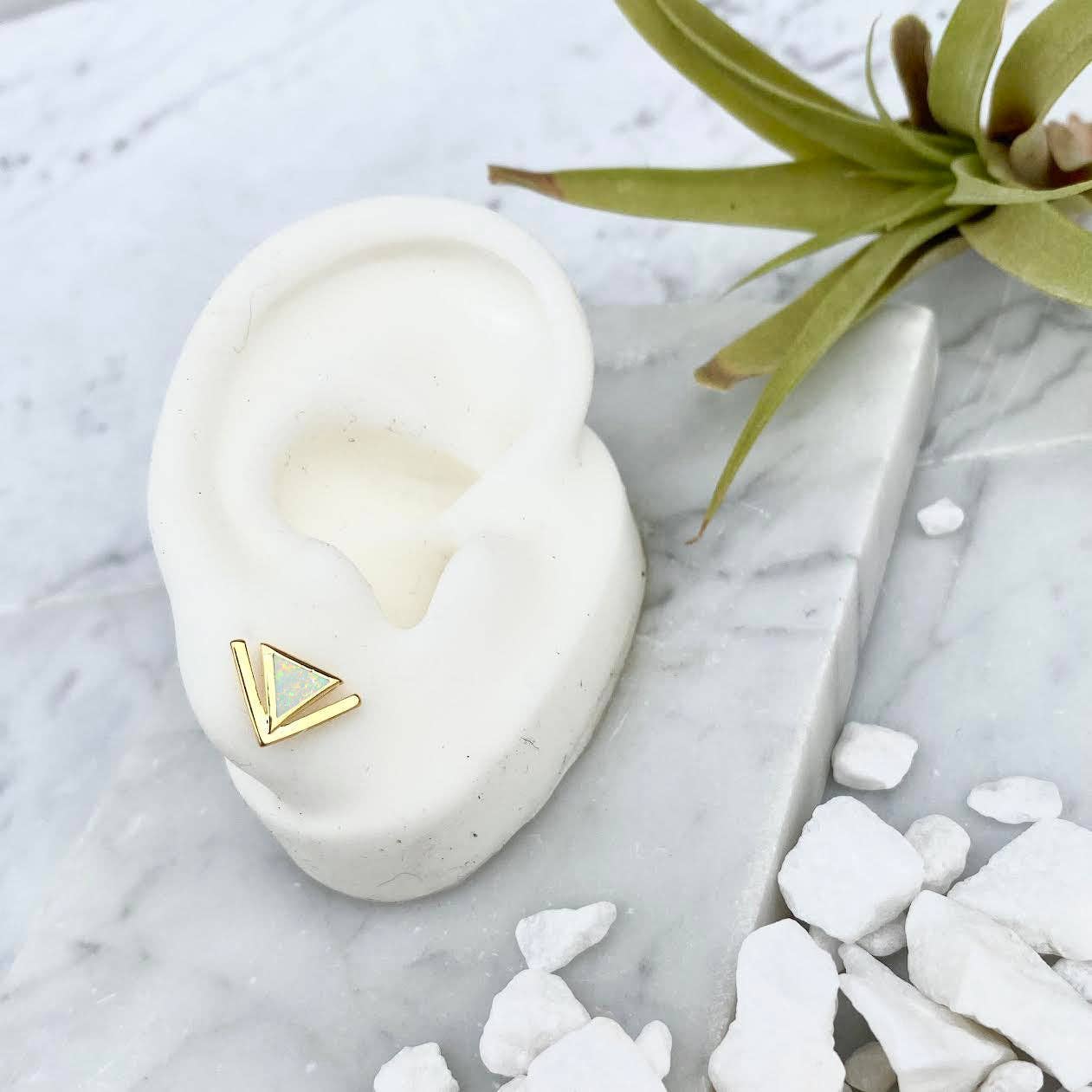 Opal chevron stud earrings