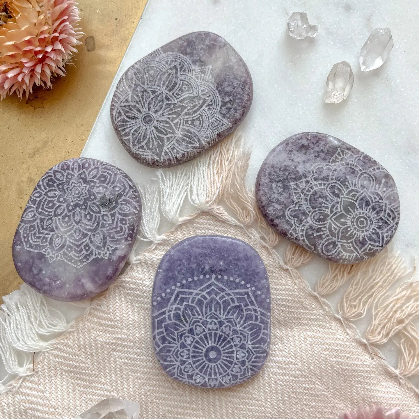 Mandala Etched Palm + Pocket Stones