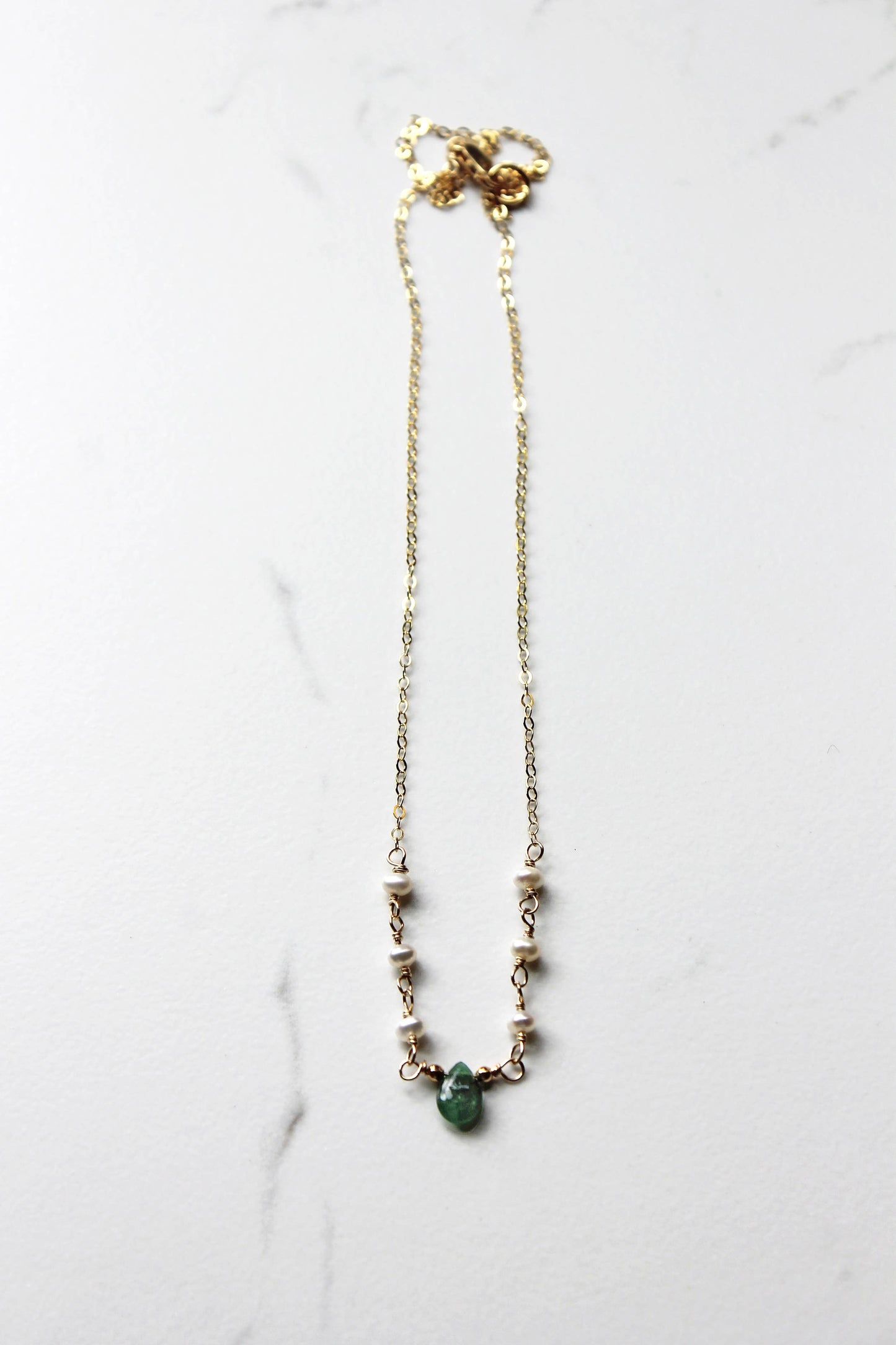 Dainty Emerald and Pearl Necklace