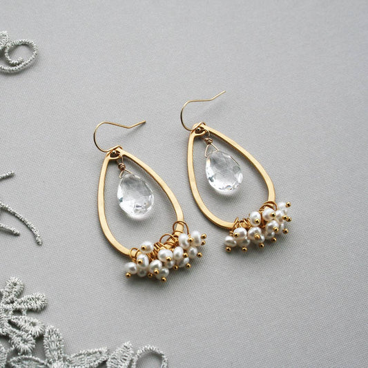 Crystal and Pearl Teardrop Earrings