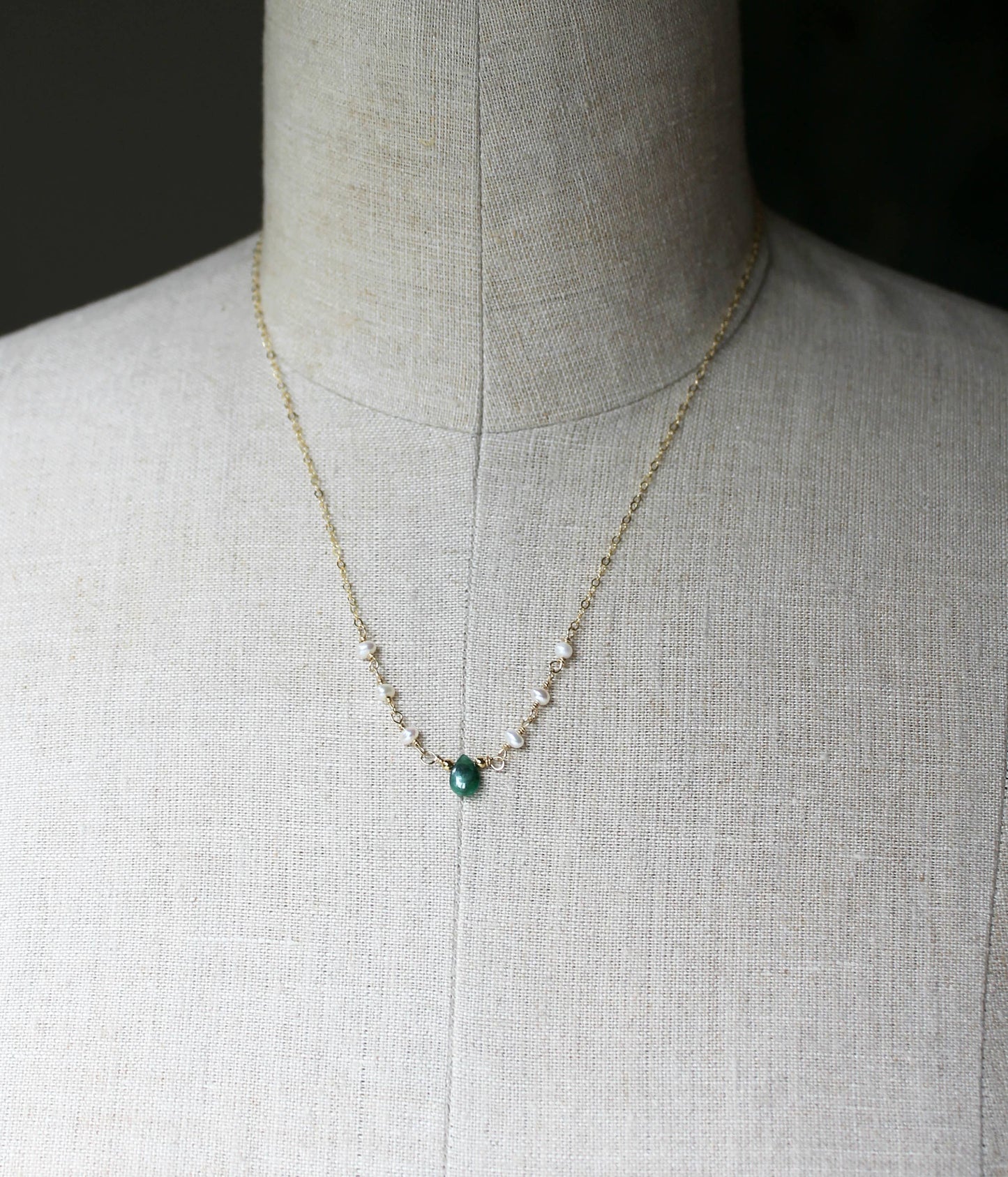 Dainty Emerald and Pearl Necklace