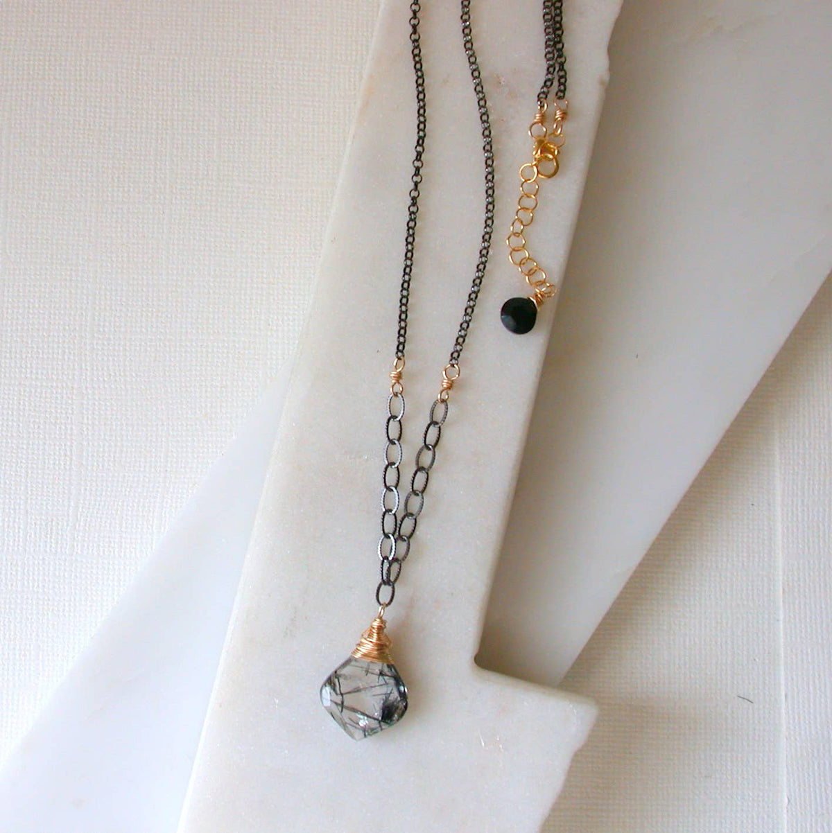 Rutilated Quartz and Mixed Metal Gemstone Necklace
