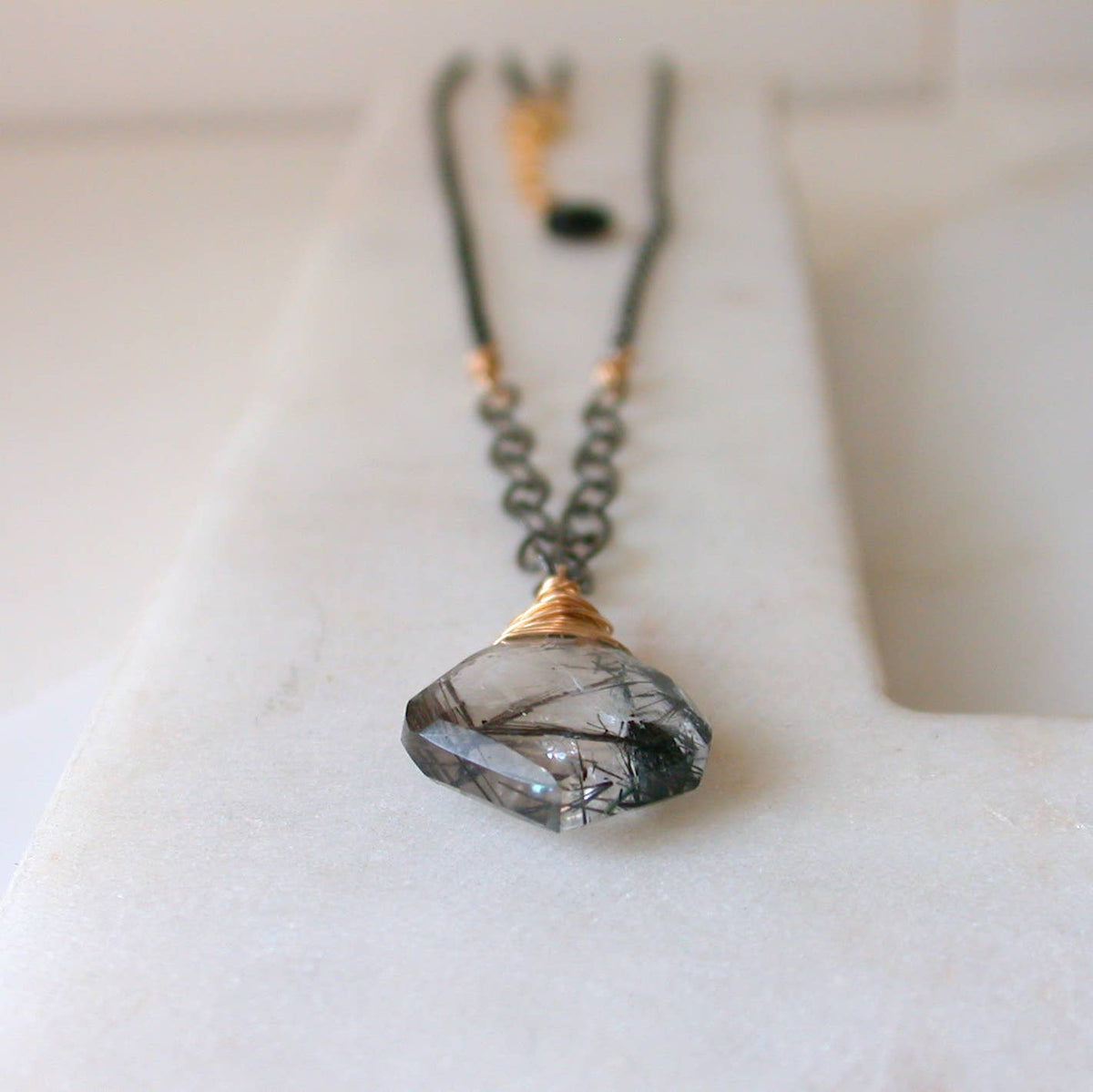 Rutilated Quartz and Mixed Metal Gemstone Necklace