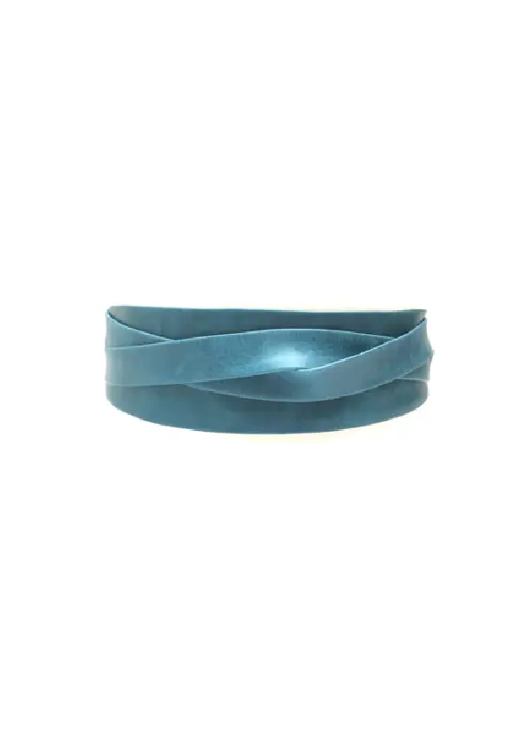 Teal leather wrap belt on a white background