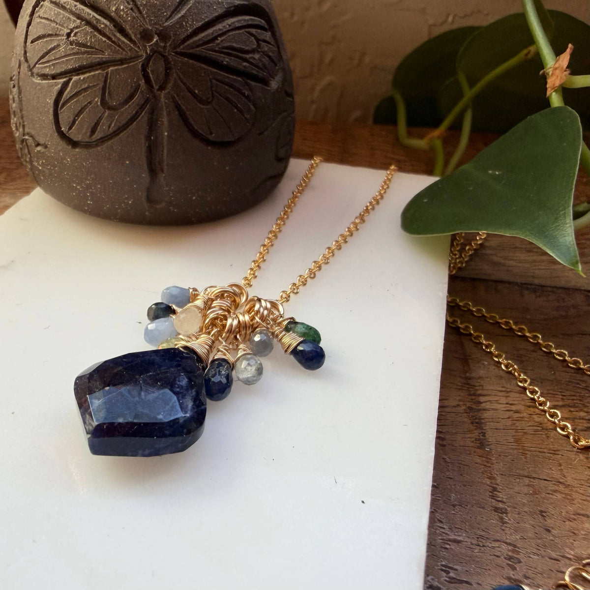 Blue Ombre Sapphire Teardrop Cluster Pendant