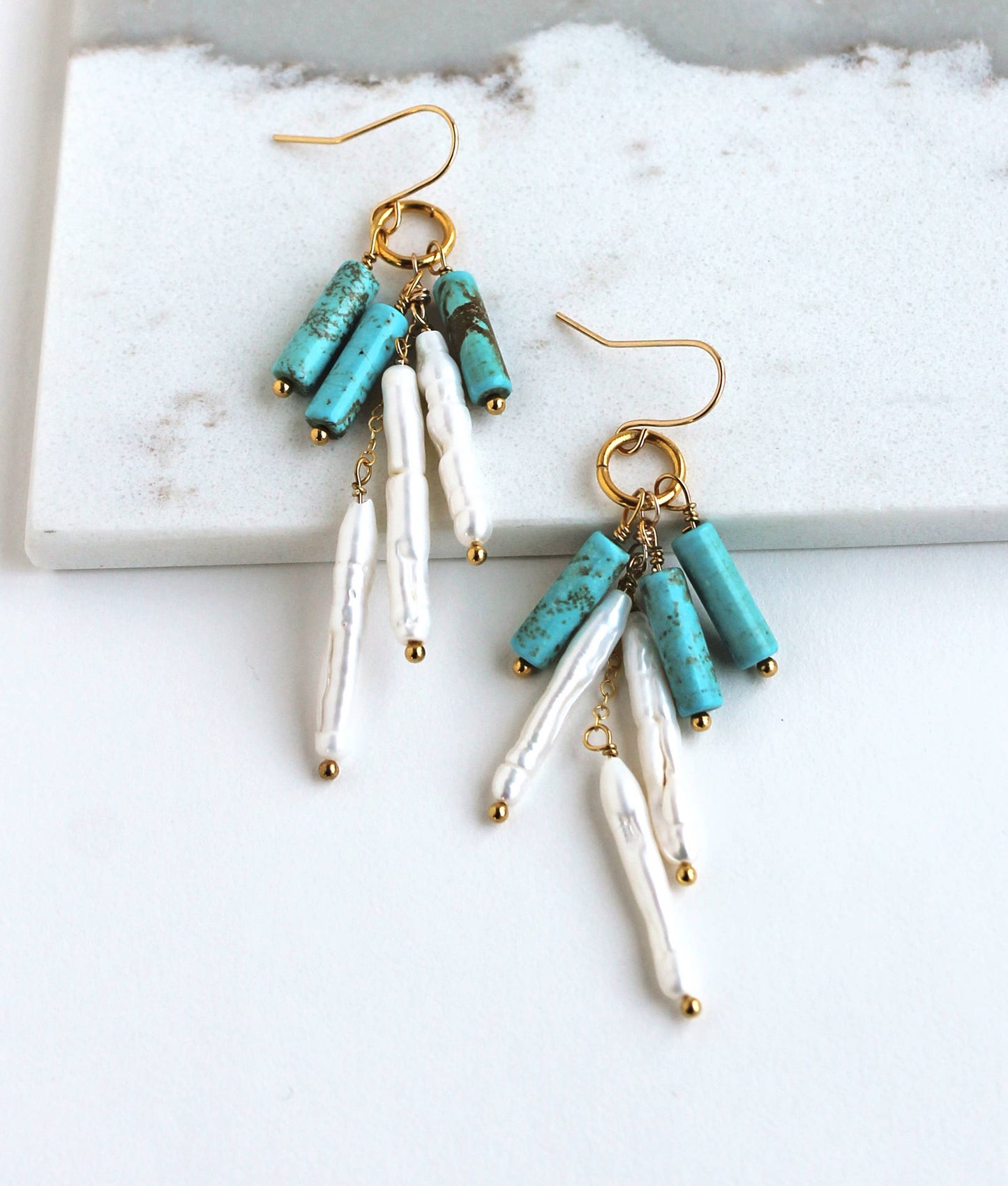 Pearl and Turquoise Dangle Earrings