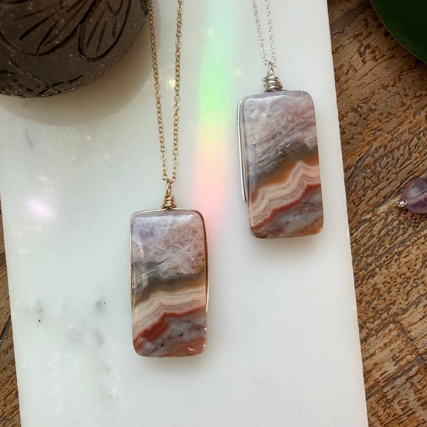 Natural Rainbow Amethyst Pendant. Rare Gemstone Necklace.