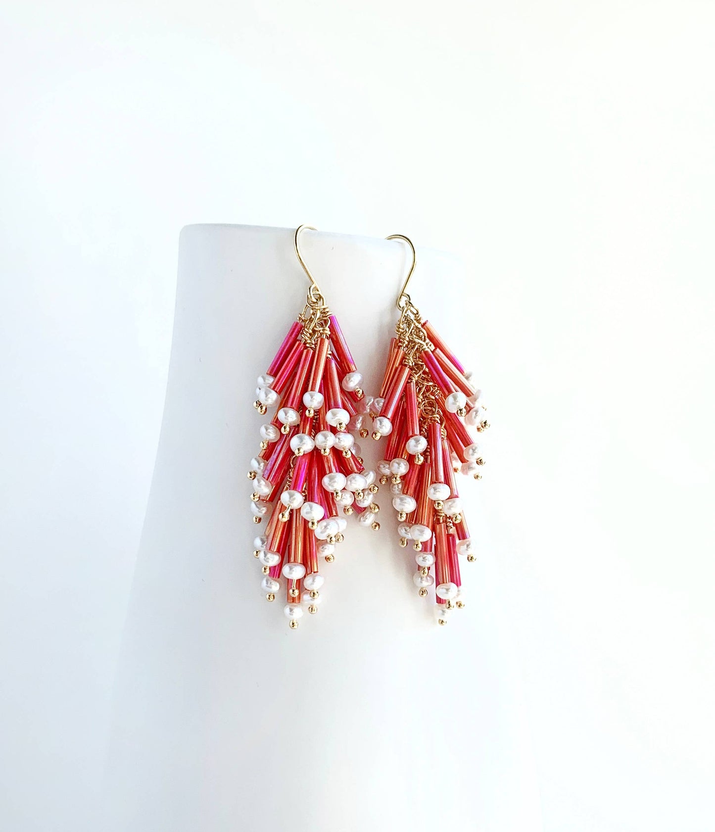 Pink Cluster Fringe Earrings