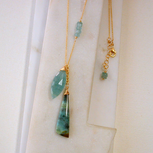 Limited Edition: Chrysocolla and Aquamarine Gemstone Necklace