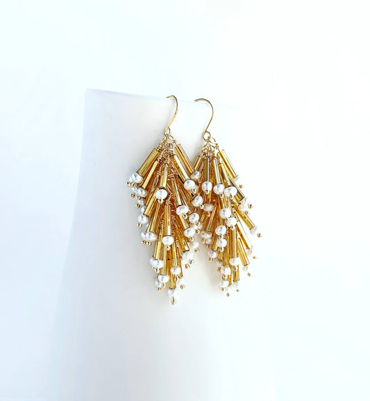 Gold Cluster Fringe Earrings