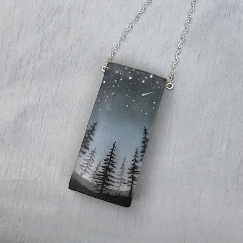 Glitter Pines Hand Painted Necklace