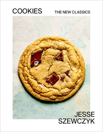 Book cover of 'Cookies: The New Classics' by Jesse Szewczyk featuring a cookie with chocolate chips.