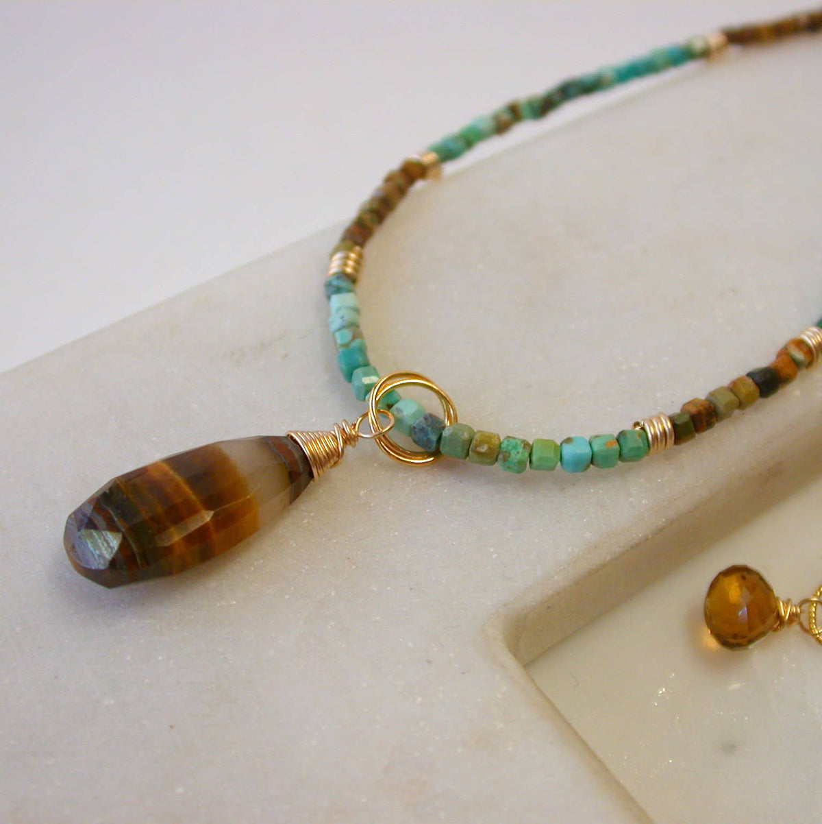 Turquoise Necklace with Tigers Eye Pendant