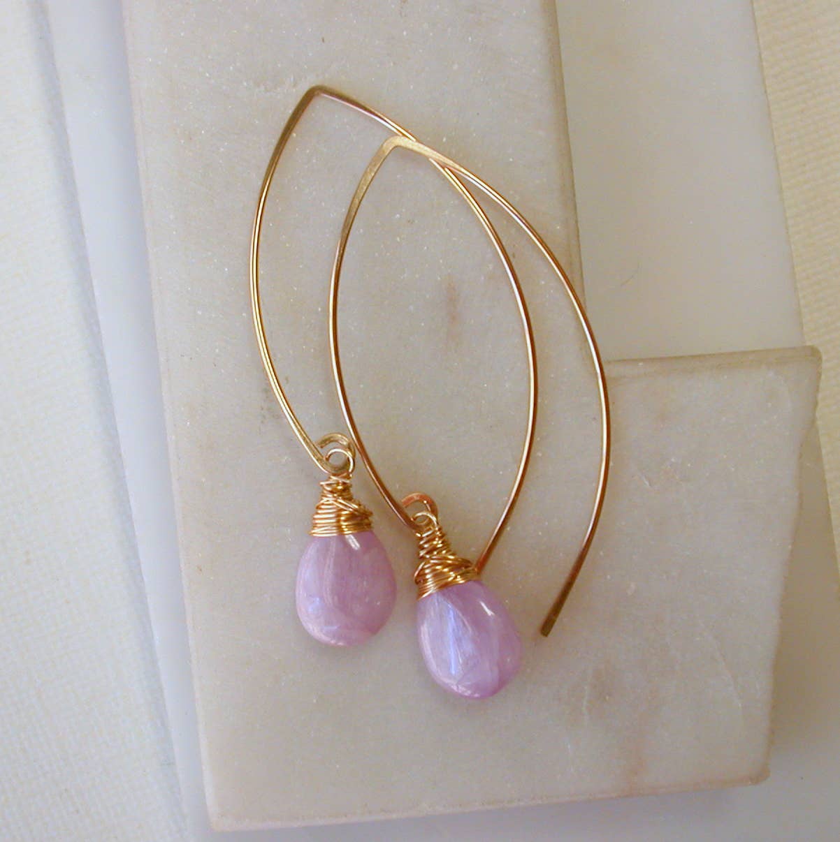 Polished Kunzite Curving Earrings