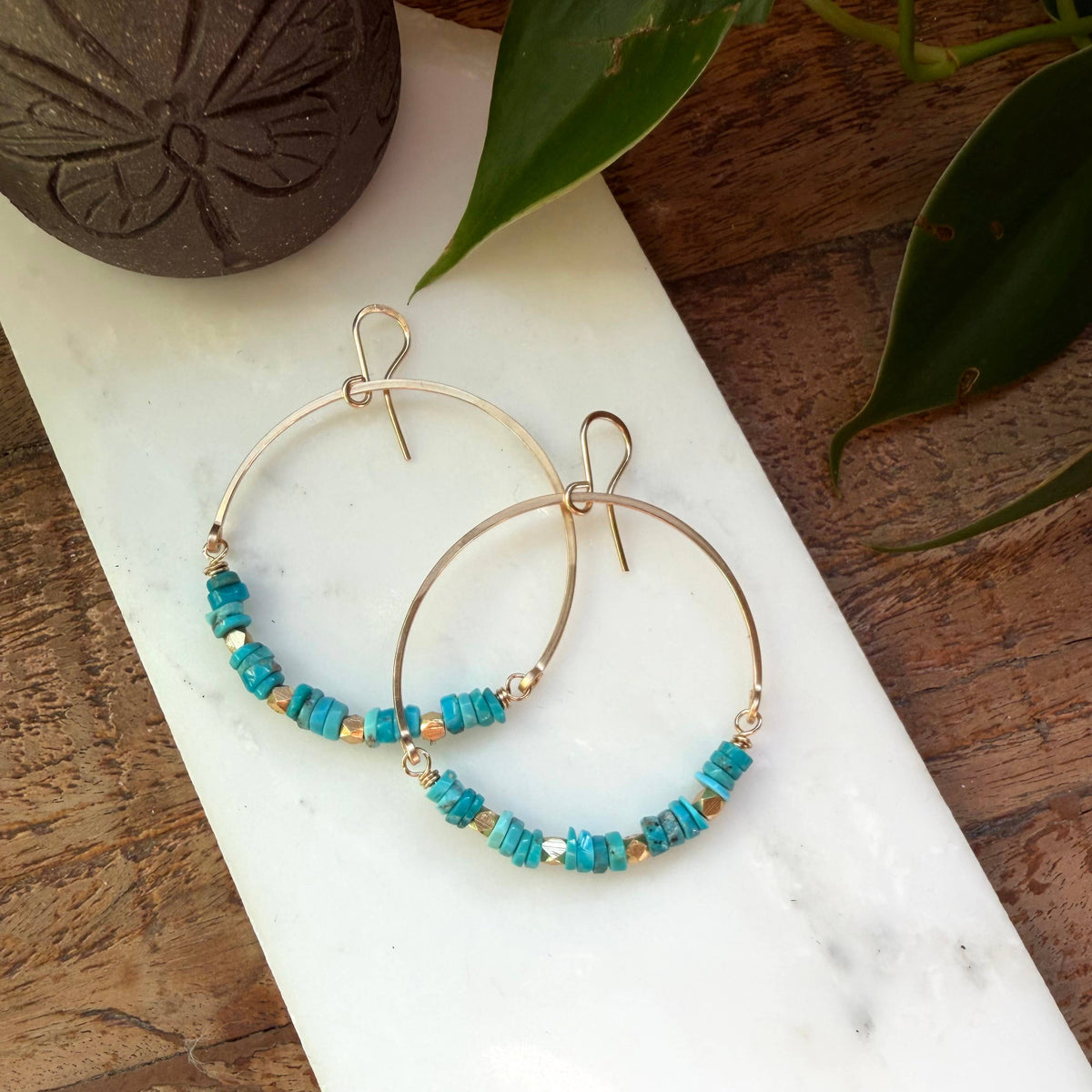 Turquoise and Vermeil Hoop Earrings