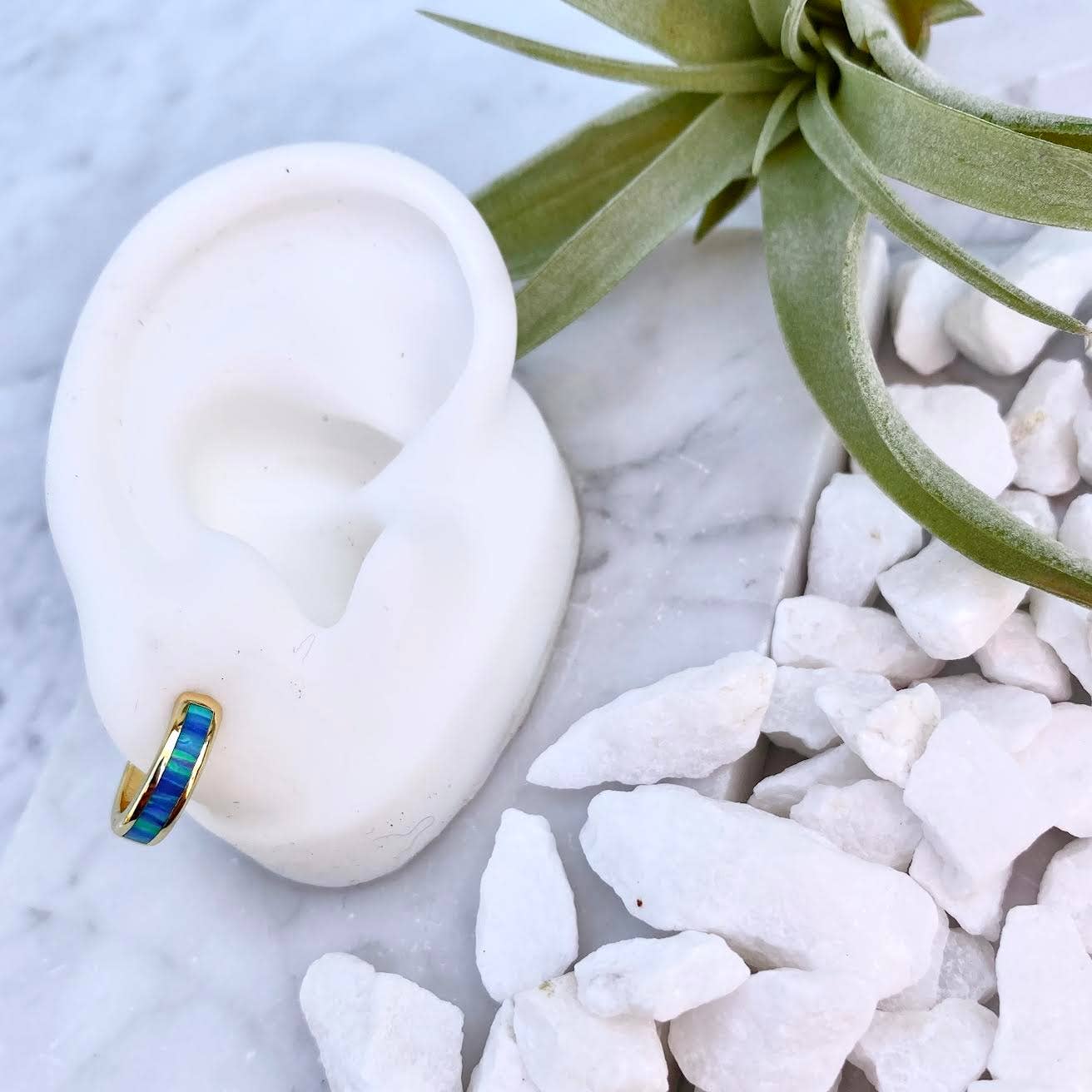 Blue Opal Inlay Mini Huggies