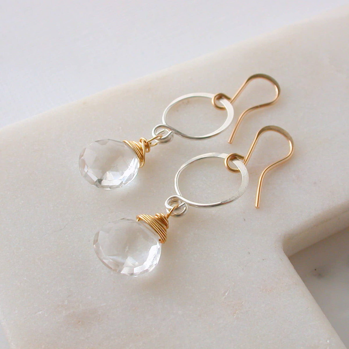 Quartz Dangle Mixed Metal Earrings