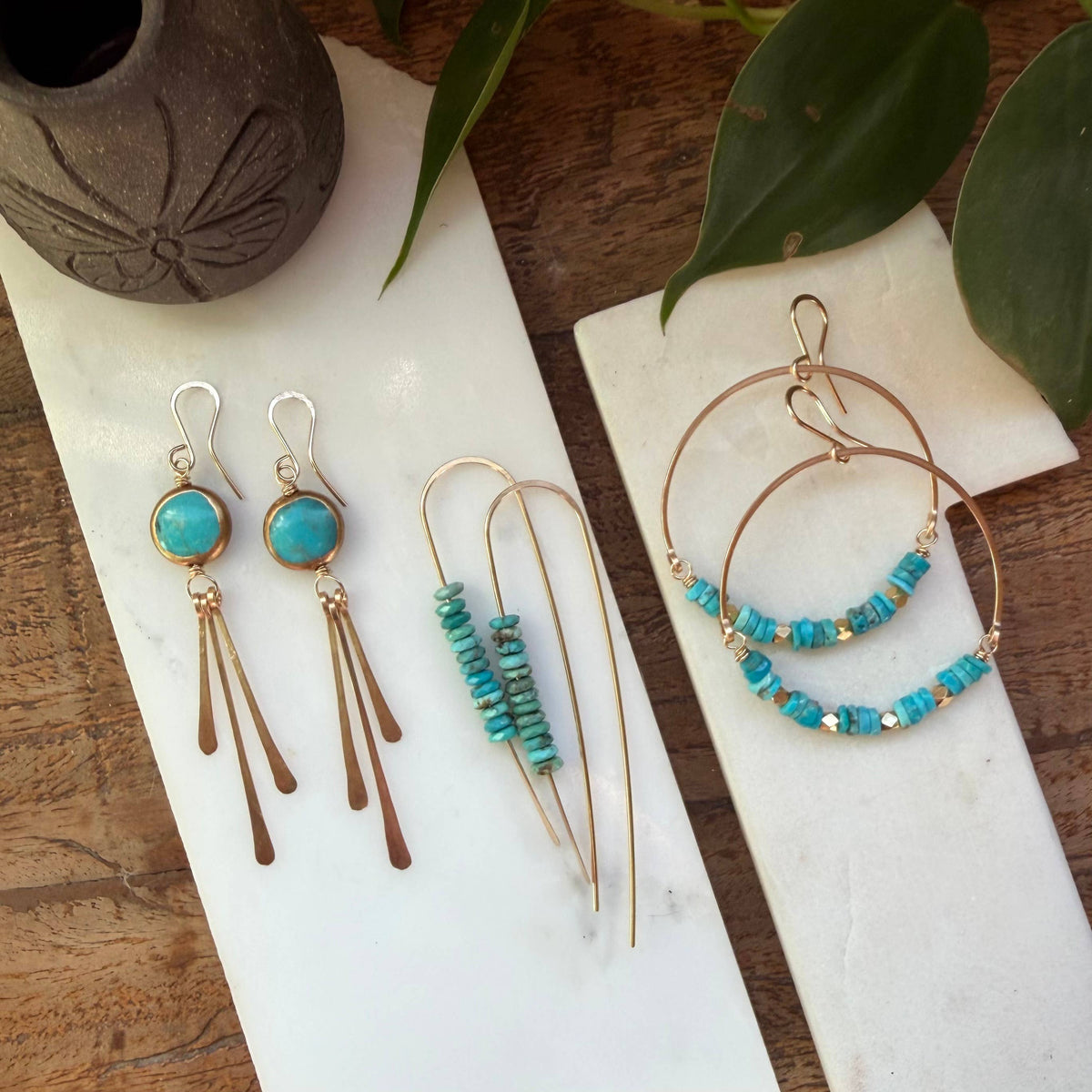 Turquoise and Vermeil Hoop Earrings