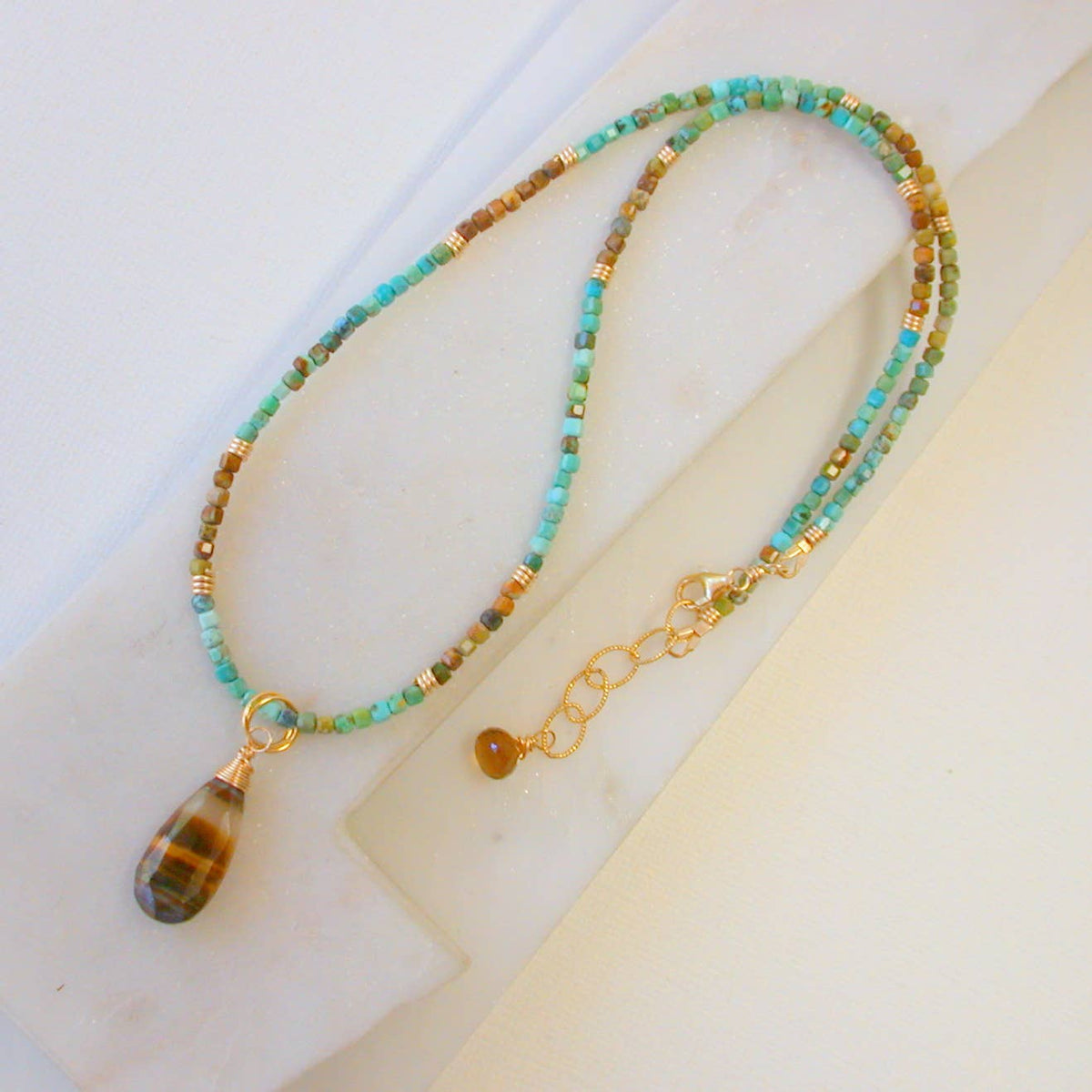 Turquoise Necklace with Tigers Eye Pendant