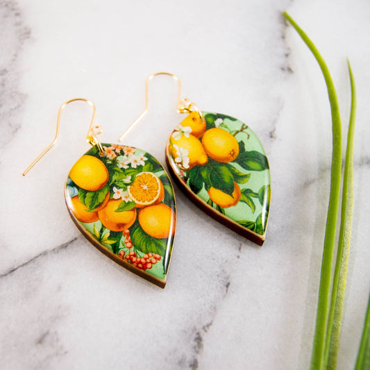Orange Grove Vintage Large Leaf Earrings