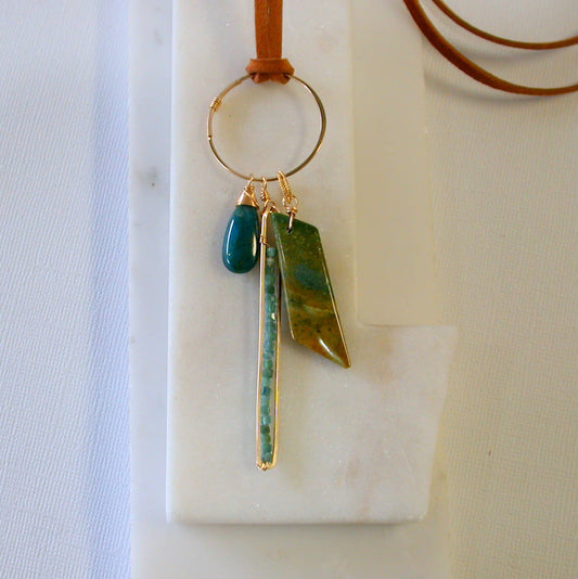 One of a Kind: Gemstone Pendant Necklace. Jasper. Apatite, Tourmaline