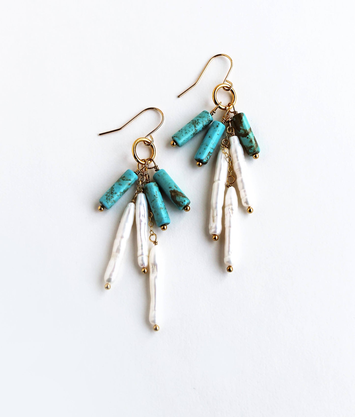 Pearl and Turquoise Dangle Earrings