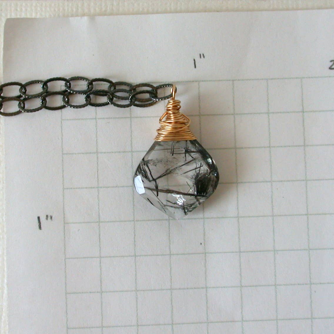 Rutilated Quartz and Mixed Metal Gemstone Necklace