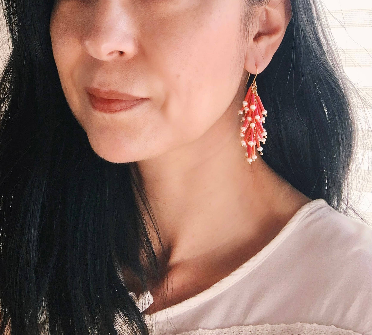 Pink Cluster Fringe Earrings
