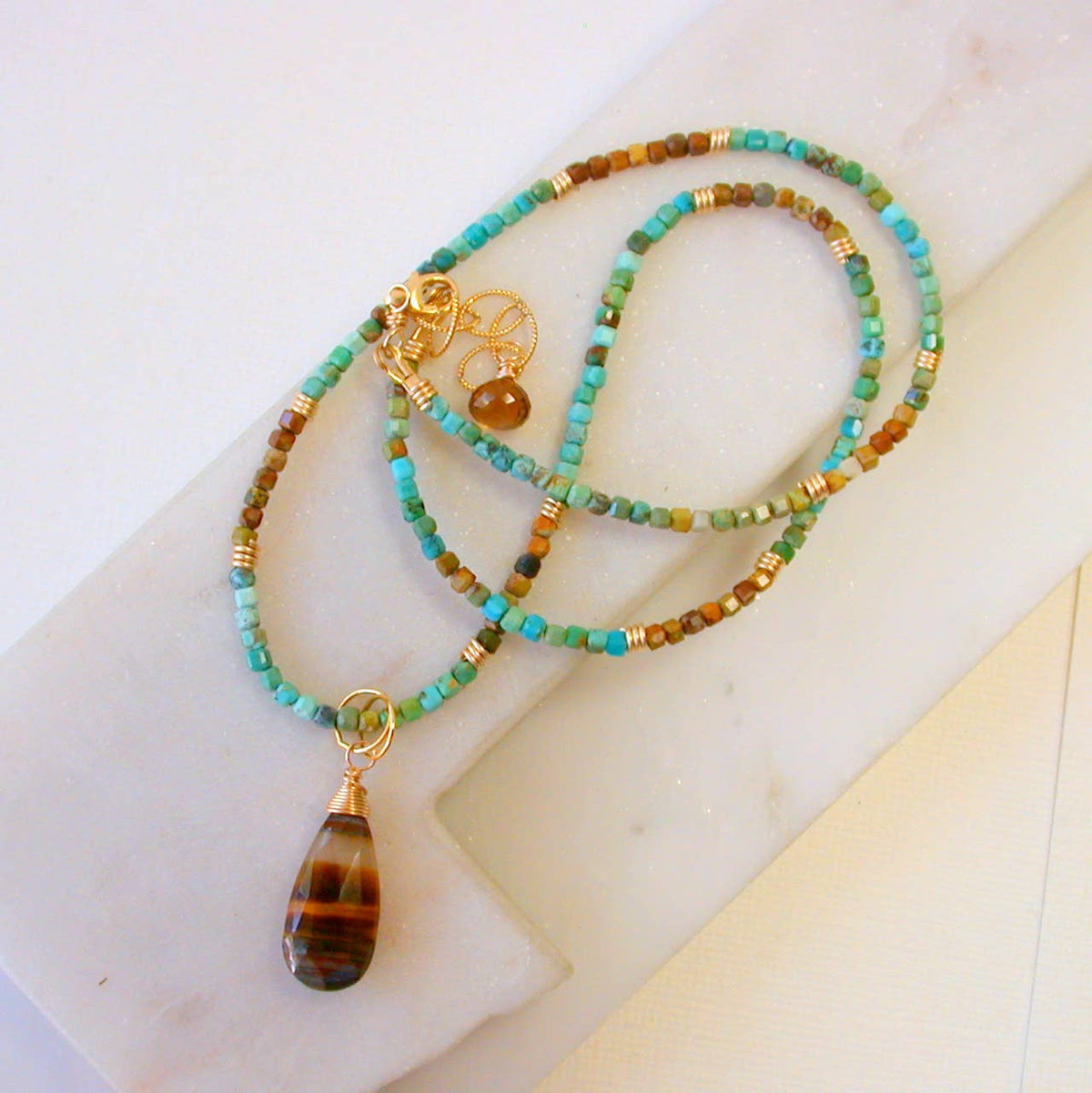 Turquoise Necklace with Tigers Eye Pendant