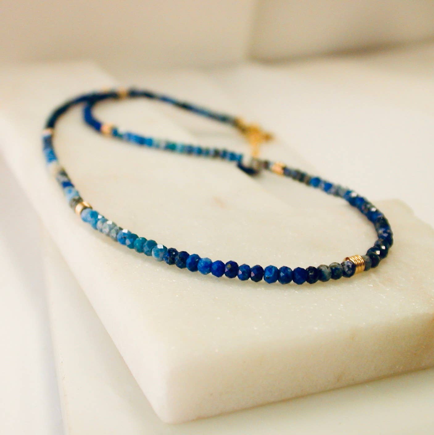 Sterling and Lapis Beaded Necklace