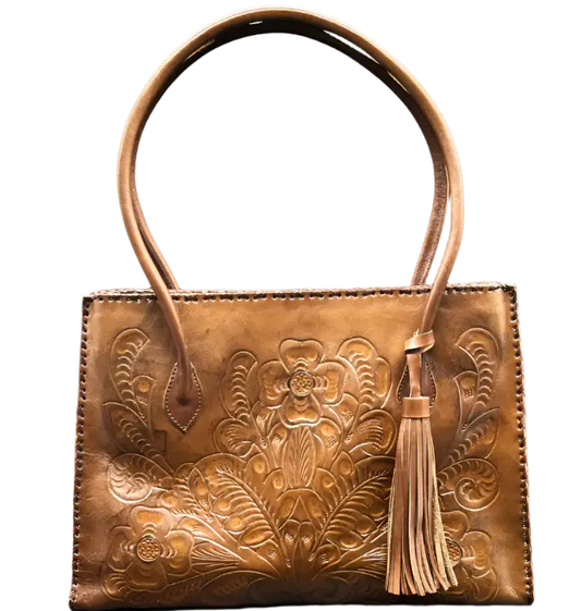 The Amy: Hand-tooled leather tote