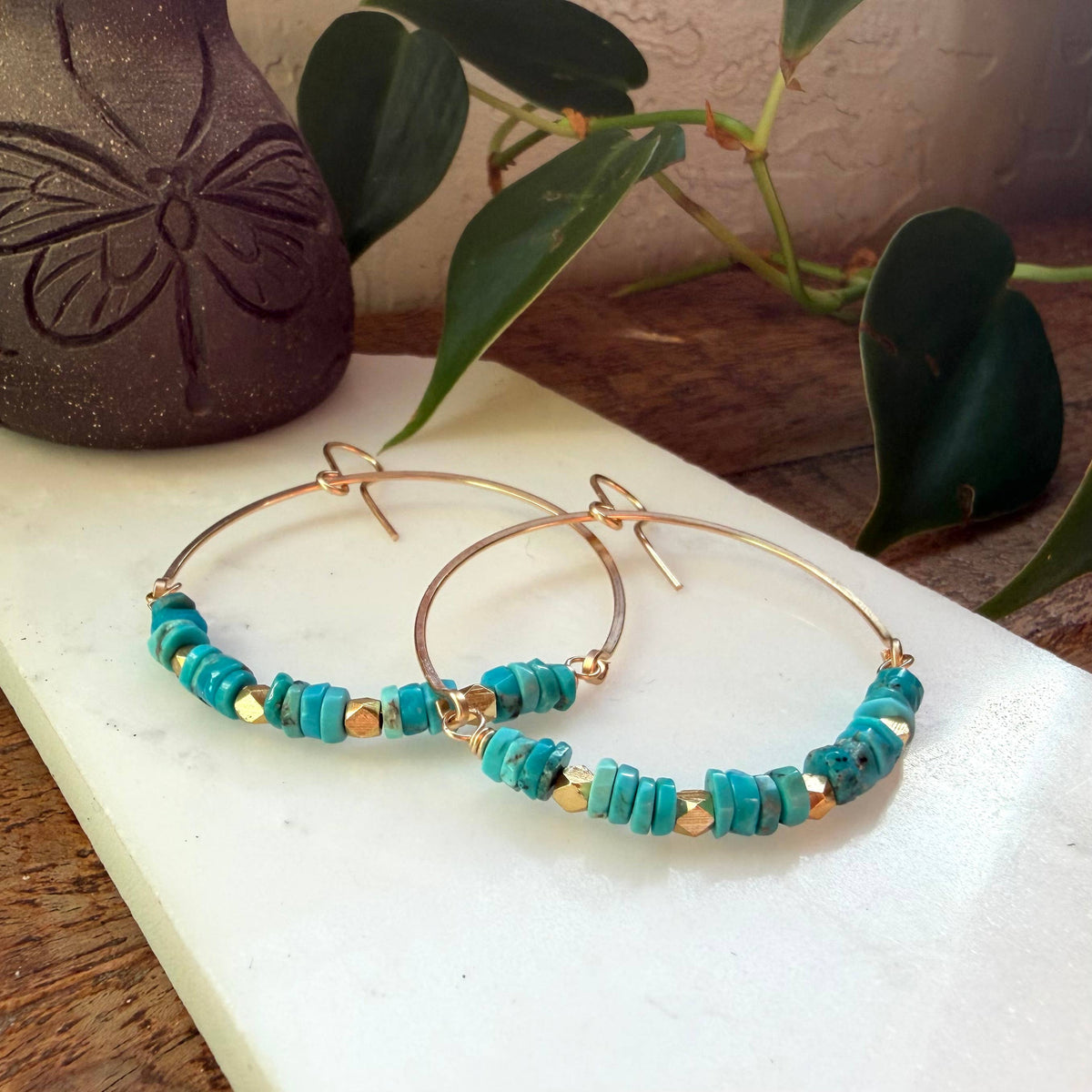 Turquoise and Vermeil Hoop Earrings
