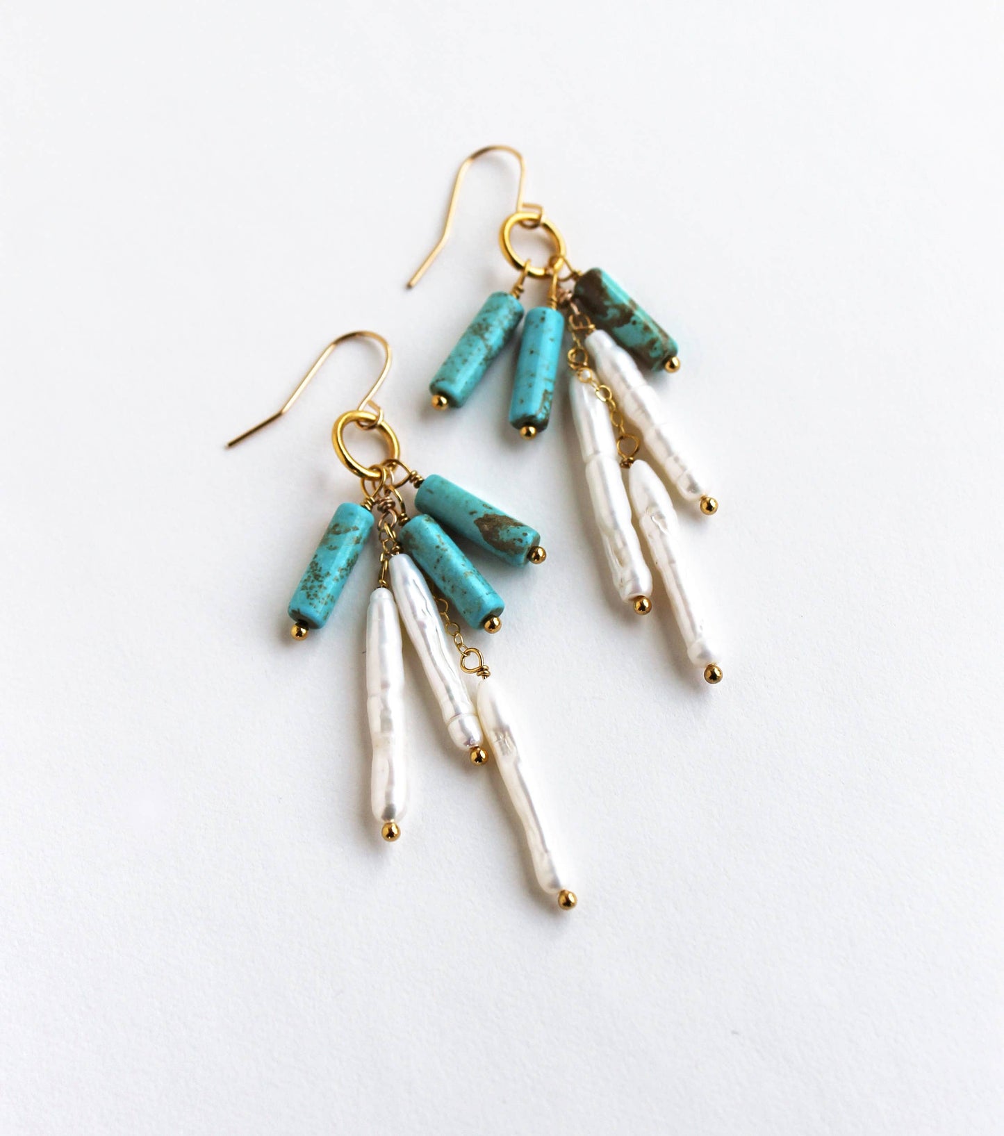 Pearl and Turquoise Dangle Earrings