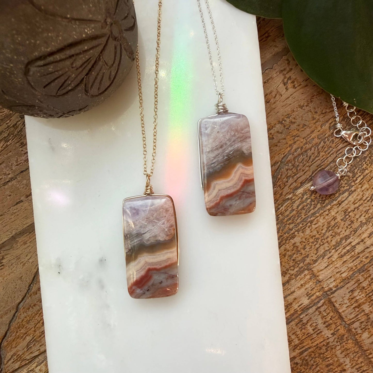Natural Rainbow Amethyst Pendant. Rare Gemstone Necklace.