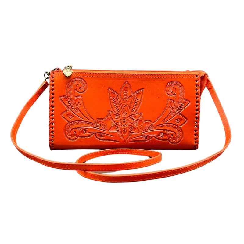 The Ella: Hand-tooled leather clutch/wristlet bag