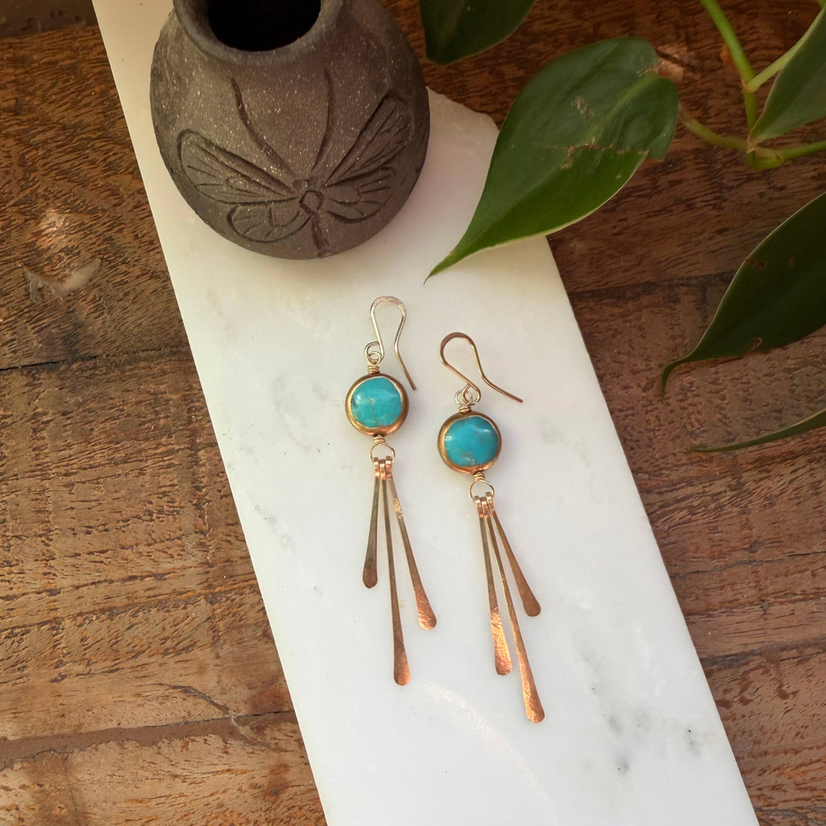 Turquoise Coin Fringe Earrings