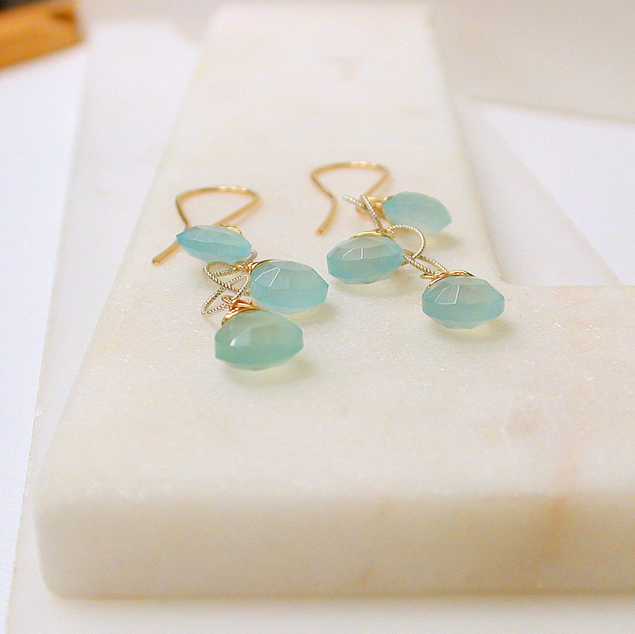 Chalcedony Trio Cascade Earrings