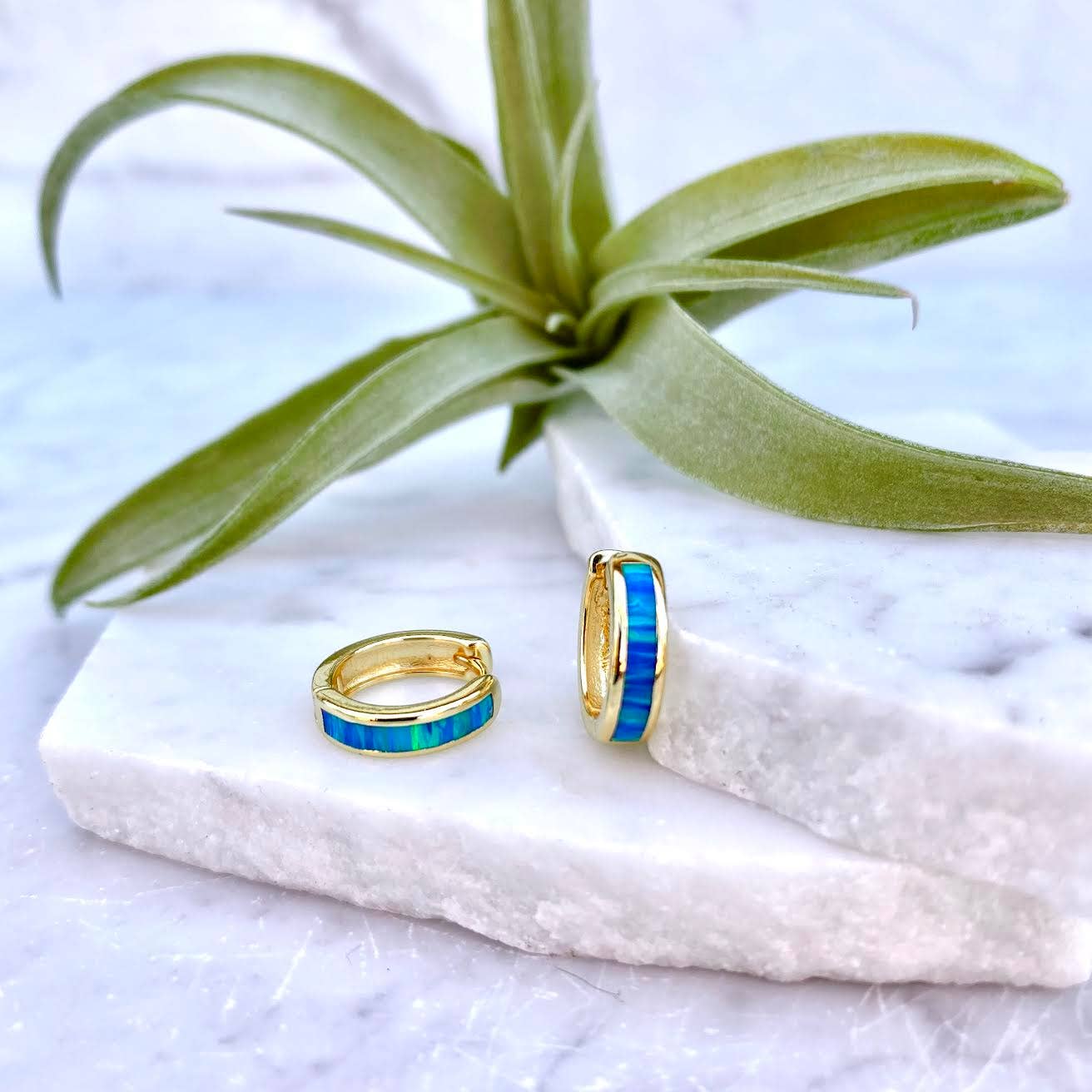 Blue Opal Inlay Mini Huggies