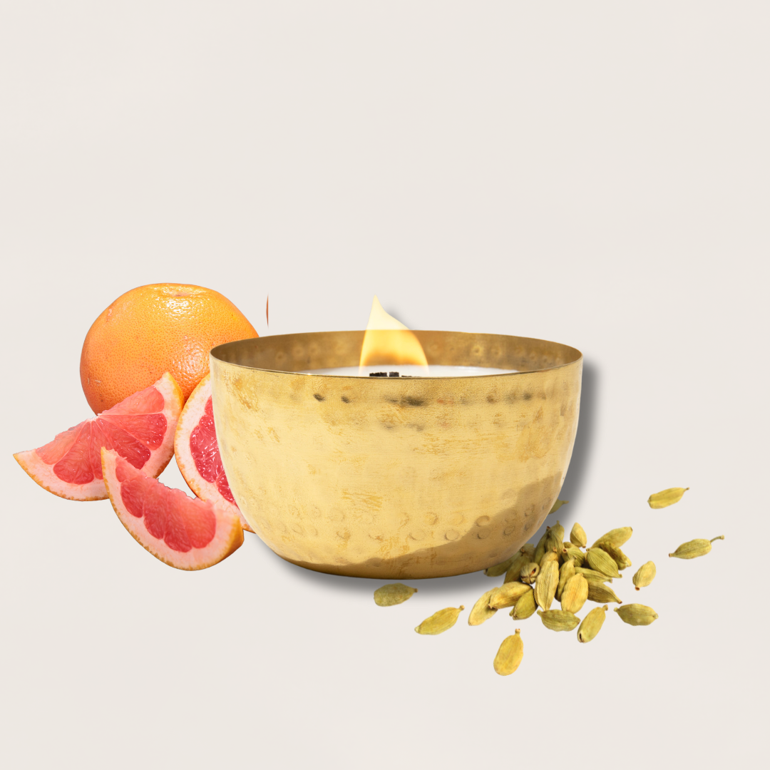 Grapefruit & Cardamom Tea-Solid Brass 14oz Pure Soy Candle
